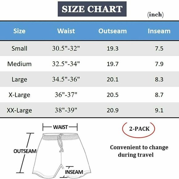 SILKWORLD Men's 2 Pack Swim Trunks Quick Dry Beach Boardshorts Classic Length L - Picture 5 of 11